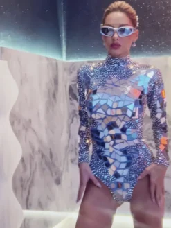 Bodysuits|Tops*Embellishment Jase Long Sleeve Acrylic Embellished Bodysuit