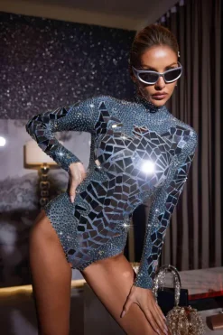 Bodysuits|Tops*Embellishment Jase Long Sleeve Acrylic Embellished Bodysuit