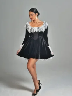 Dresses|Mini Dresses*Mew Mews Fashion Jaxon Lace Trimmed Velvet Mini Dress