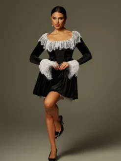Dresses|Mini Dresses*Mew Mews Fashion Jaxon Lace Trimmed Velvet Mini Dress