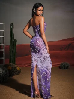 Embellishment|Dresses*Embellishment Jaylen Strapless Floral Rhinestone Maxi Dress