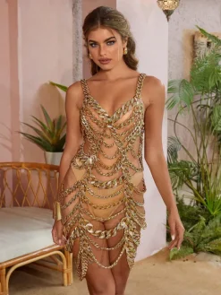 Dresses|Mini Dresses*Mew Mews Fashion O/S Jericho Hollow Chain Link Dress