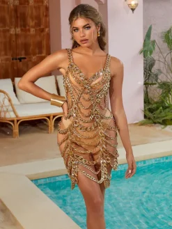 Dresses|Mini Dresses*Mew Mews Fashion O/S Jericho Hollow Chain Link Dress