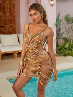 Dresses|Mini Dresses*Mew Mews Fashion O/S Jericho Hollow Chain Link Dress