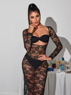 Dresses|Maxi Dresses*Mew Mews Fashion Jerryl Long Sleeve Cutout Lace Maxi Dress In Black