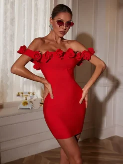 Dresses|Mini Dresses*Bandage Jester Off Shoulder Flower Dress