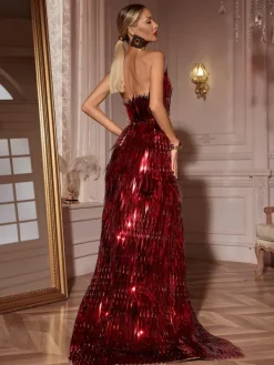 Embellishment|Dresses*Embellishment Jimmie Metal Feather Dress In Red