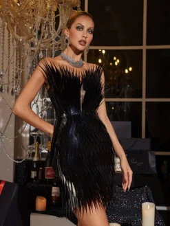 Embellishment|Dresses*Embellishment Jimmie Metal Feather Mini Dress In Black