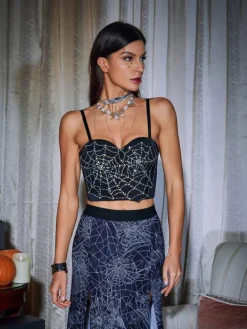Tops*Mew Mews Fashion Jiya Cobweb Rhinestone Crop Top