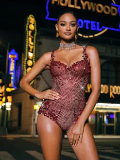Bodysuits|Tops*Nuo Fansi Jodelle Rhinestone Sequin Bodysuit
