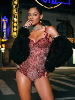 Bodysuits|Tops*Nuo Fansi Jodelle Rhinestone Sequin Bodysuit