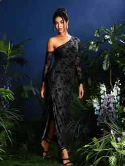 Dresses|Maxi Dresses*Mew Mews Fashion Jonila One Shoulder Flocked Maxi Dress