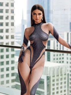 Jumpsuits & Romper|Embellishment*Embellishment Journee Printed Rhinestone Gloves Jumpsuit