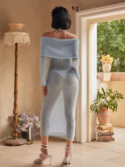 Dresses|Maxi Dresses*Mew Mews Fashion Juliea Off Shoulder Knitted Maxi Dress In Blue