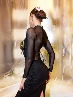 Armor Tops|Dresses*Mew Mews Fashion Juni Crystal Cutout Mermaid Mesh Maxi Dress