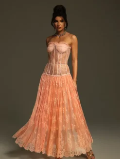 Dresses|Maxi Dresses*Mew Mews Fashion Juric Strapless Lace Mesh Maxi Dress
