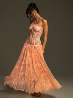 Dresses|Maxi Dresses*Mew Mews Fashion Juric Strapless Lace Mesh Maxi Dress
