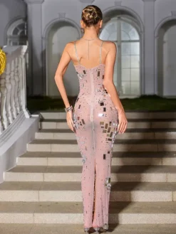 Embellishment|Dresses*Embellishment Jynvira Spaghetti Rhinestone Acrylic Mesh Maxi Dress