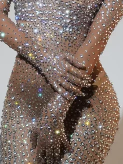 Jumpsuits & Romper*Jiu Bajia O/S Kabir Rhinestone Mesh Jumpsuit In Silver