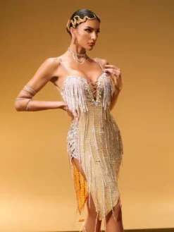 Embellishment|Dresses*Embellishment Kai Spaghetti Crystal Fringe Mini Dress