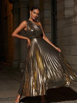 Dresses|Maxi Dresses*Mew Mews Fashion Kaleen One Shoulder Metallic Maxi Dress In Gold