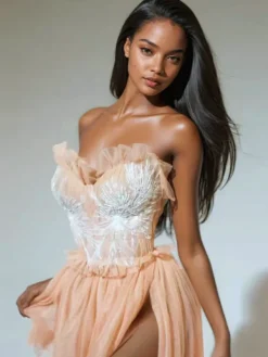 Sets & Co-ords*Jiu Bajia O/S Kalene Strapless Ruffle Tulle Skirt Set In Orange