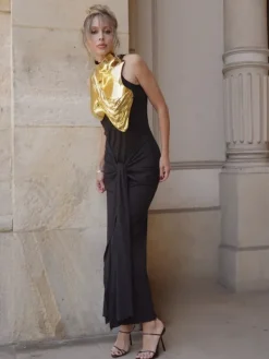 Armor Tops*Mew Mews Fashion O/S Kari Sleeveless Drapery Armor Top In Gold