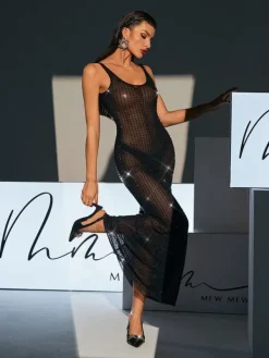 Dresses|Maxi Dresses*Mew Mews Fashion Karter Backless Embellished Mesh Maxi Dress In Black