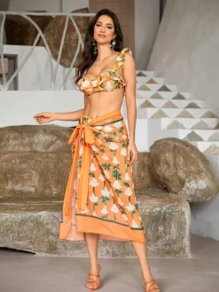 Bikini Sets*Mew Mews Fashion Kesia Ruffle Printed Bikini Three Piece Set