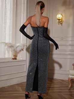 Embellishment|Dresses*Embellishment Khy Rhinestone Bandage Maxi Dress With Gloves