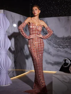 Embellishment|Dresses*Embellishment Kieran Rhinestone Mesh Maxi Dress