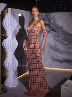 Embellishment|Dresses*Embellishment Kieran Rhinestone Mesh Maxi Dress