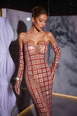 Embellishment|Dresses*Embellishment Kieran Rhinestone Mesh Maxi Dress