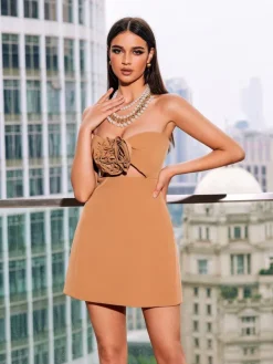 Dresses*Mew Mews Fashion Kinsley Strapless Cutout Mini Dress In Brown