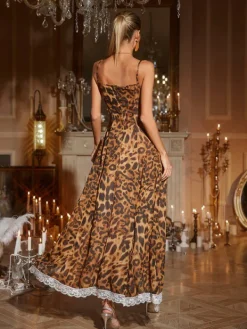 Dresses|Maxi Dresses*Mew Mews Fashion Kiran Leopard Lace Split Maxi Dress