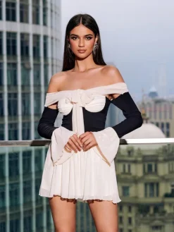 Dresses|Mini Dresses*Mew Mews Fashion Kirk Off Shoulder Lace Up Mini Dress