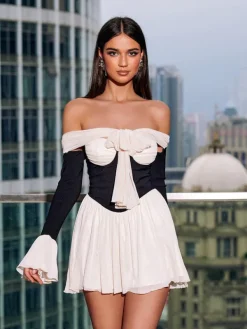 Dresses|Mini Dresses*Mew Mews Fashion Kirk Off Shoulder Lace Up Mini Dress