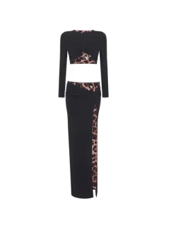 Sets & Co-ords*Mew Mews Fashion Kitto Long Sleeve Leopard Split Skirt Set