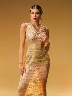 Embellishment|Dresses*Embellishment Kivin Sleeveless Rhinestone Mesh Maxi Dress