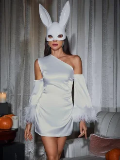 Dresses|Mini Dresses*Mew Mews Fashion Klara Satin Feather Trimmed Mini Dress In White