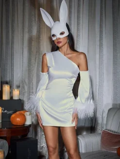 Dresses|Mini Dresses*Mew Mews Fashion Klara Satin Feather Trimmed Mini Dress In White