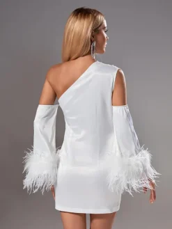 Dresses|Mini Dresses*Mew Mews Fashion Klara Satin Feather Trimmed Mini Dress In White