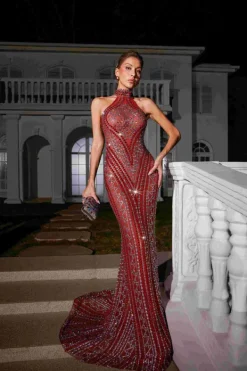 Embellishment|Dresses*Embellishment O/S Koa Sleeveless Rhinestone Mesh Maxi Dress