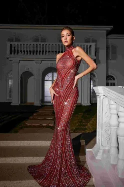 Embellishment|Dresses*Embellishment O/S Koa Sleeveless Rhinestone Mesh Maxi Dress