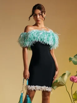 Dresses|Mini Dresses*Bandage Koda Strapless Fringe Flower Mini Dress
