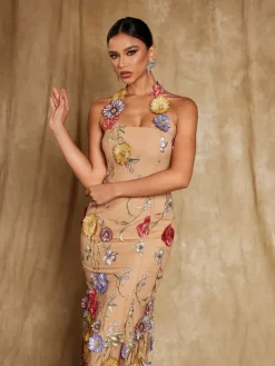 Dresses|Midi Dresses*Mew Mews Fashion Kohen Halterneck Flower Embroidered Midi Dress