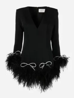 Dresses*Mew Mews Fashion Koko Long Sleeve Bow Crystal Feather Dress