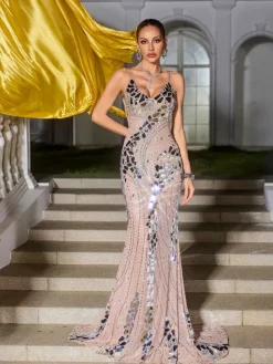 Embellishment|Dresses*Embellishment Kovalia Spaghetti Rhinestone Acrylic Maxi Dress