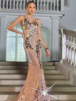Embellishment|Dresses*Embellishment Kovalia Spaghetti Rhinestone Acrylic Maxi Dress