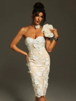 Dresses|Midi Dresses*Mew Mews Fashion Krystie Strapless Flower Embroidered Midi Dress